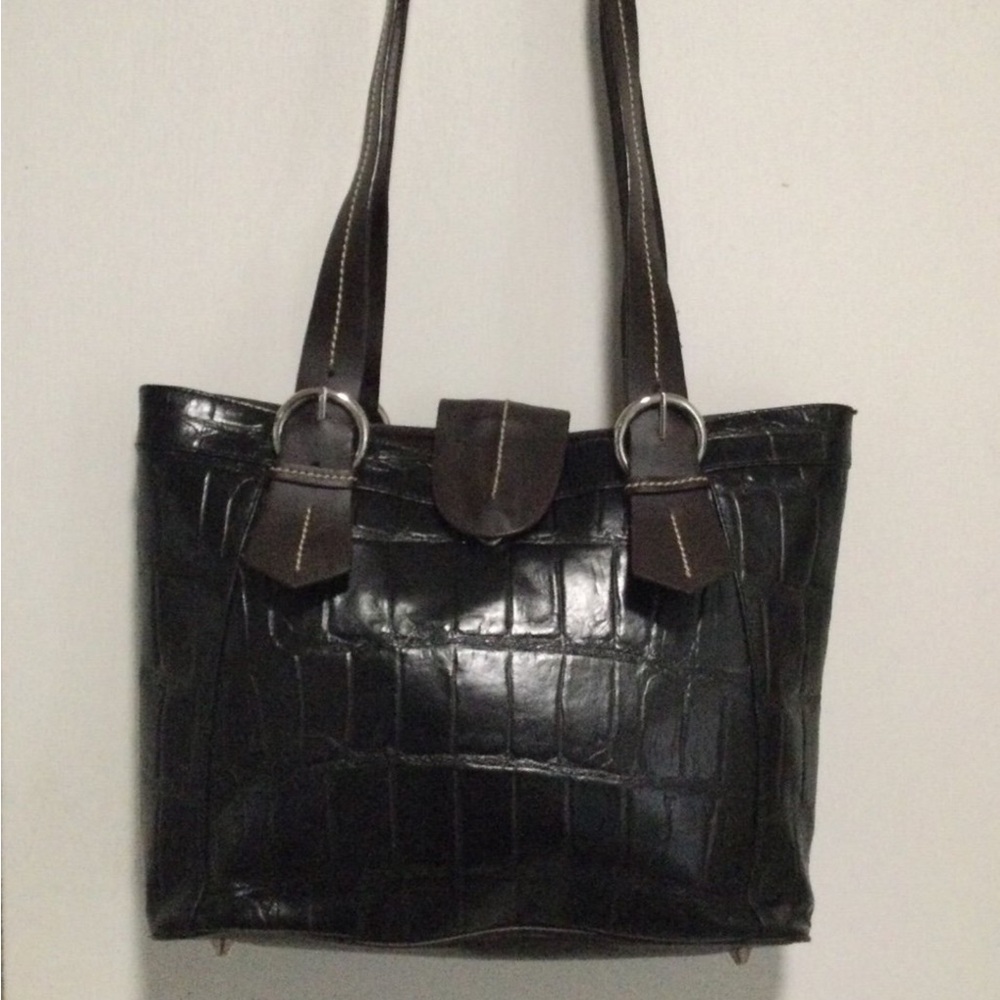 Classic Black Croc-Textured Tote Bag - Women's Shoulder Bag